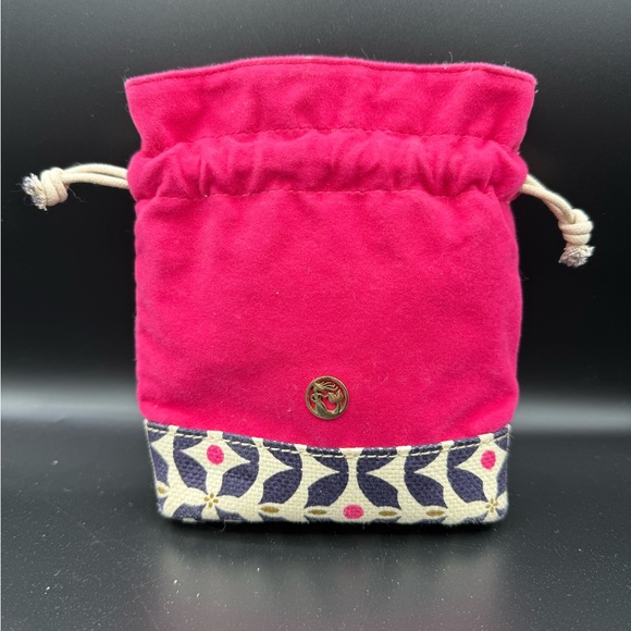 Pink Drawstring Pouch with Patterned Base - Picture 1 of 5